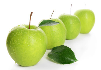 Ripe green apples isolated on white