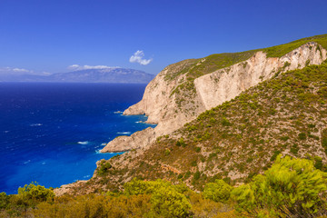 Fototapeta premium Beautiful cliffs near Navagio Beach on Zakynthos Island, Greece