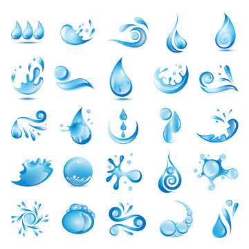 Water And Drop Icons Set - Isolated On Background