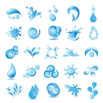 Water And Drop Icons Set - Isolated On Background