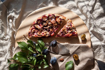 Breakfast with plum tart