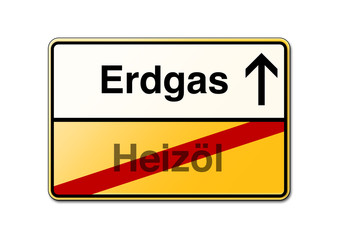 Erdgas statt Heizöl Schild