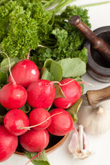 Fresh radishes with garlic
