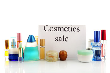 Cosmetics for sale, isolated on white