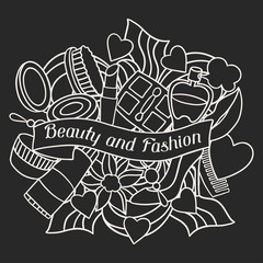 Beauty and fashion background design with cosmetic accessories