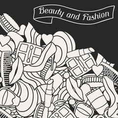 Beauty and fashion background design with cosmetic accessories