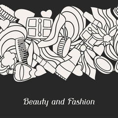 Beauty and fashion seamless pattern with cosmetic accessories