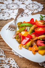 Ratatouille on a rustic table.