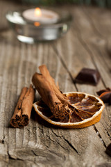 cinnamon and piece of orange
