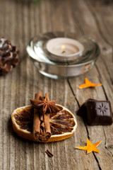 Fototapeta premium cinnamon, anise, orange and chocolate
