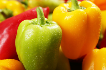 Wet colorful peppers background