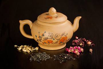 Teapot and dry tea variation