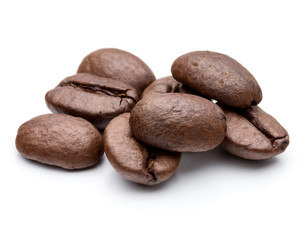 roasted coffee beans isolated in white background cutout
