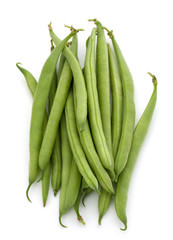 Green beans handful isolated on white background cutout