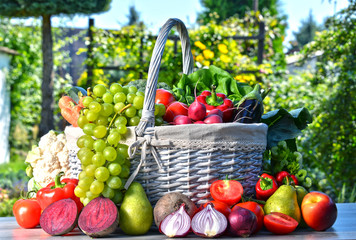 Fresh organic vegetables and fruits in the garden