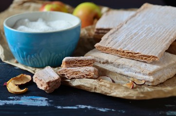 Homemade Apple candy and apples. Apple pastille.