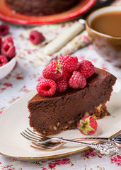 Homemade chocolate cake with raspberry