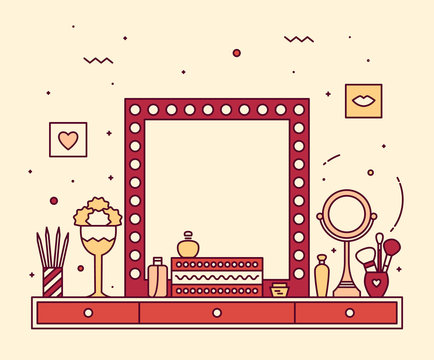 Makeup Table Vanity Linear Mirror Dressing Vector