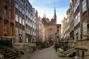 Fototapeta na wymiar Mary's Street in Gdansk. In front of the picture the Basilica.