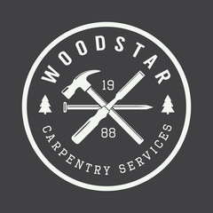 Vintage carpentry and mechanic label, emblem and logo