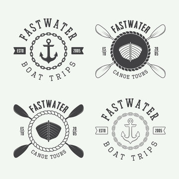 Set of vintage rafting logo, labels and badges.