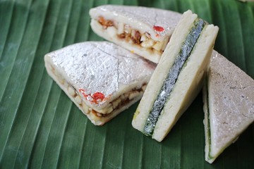 Indian sweets on banana leaf