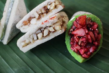 Indian sweets on banana leaf