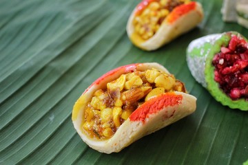 Indian sweets on banana leaf