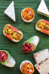 Indian sweets on banana leaf