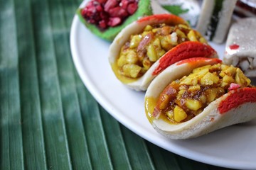 Indian sweets on banana leaf