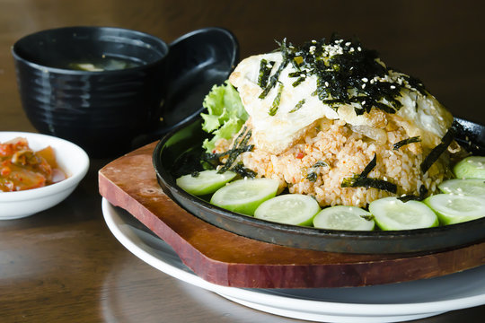 Korean fermented vegetable Kimchi fried rice (Selective focus)