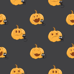 Vector seamless pattern to the Halloween with pumpkins and black cats.