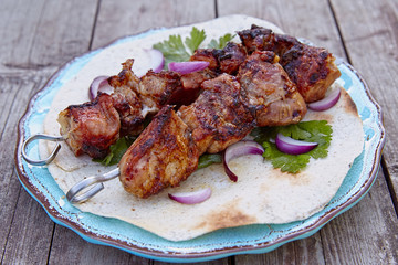 Grilled meat on a skewers