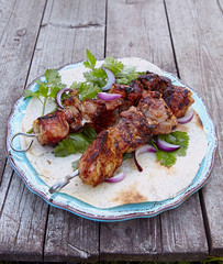 Grilled meat on a skewers