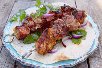 Grilled meat on a skewers