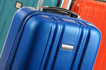 Plastic travel suitcases. Hand luggage