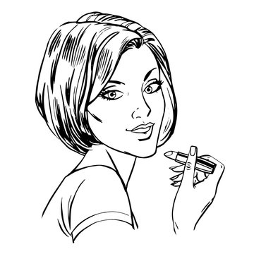 recommend clip art: Makeup woman lipstick line art