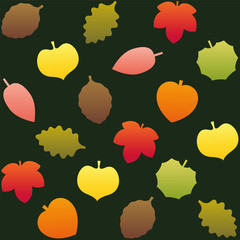 Fall leafs pattern. Seamless background can be created. Isolated vector illustration on dark green background.