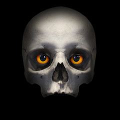 Skull with evil eyes looking to you from deep grave. Picture on Halloweens theme.