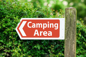 Direction Arrow, Sign To Camping Area in Red Color