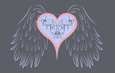 Wings with heart and metal tribal