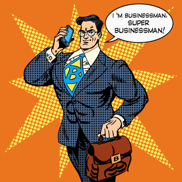 Super Businessman Answering Phone Call