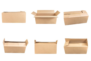 collection of various cardboard boxes on white background