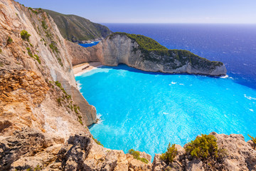 Beautiful Navagio Beach (Shipwreck beach) on Zakynthos Island, Greece