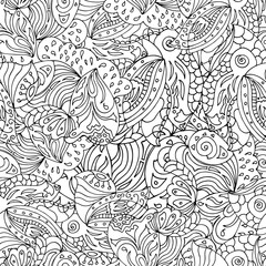 Fototapeta premium Seamless black and white pattern in a zentangle style, handmade