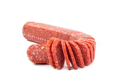 Stick sausage on a white background.