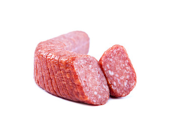 Stick sausage on a white background.