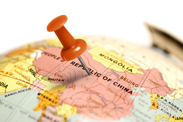 Localisation Chine. Broche rouge sur la carte.