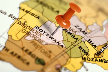 Location Botswana. Red pin on the map. - obrazy, fototapety, plakaty