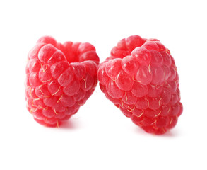 Red sweet raspberries isolated on white